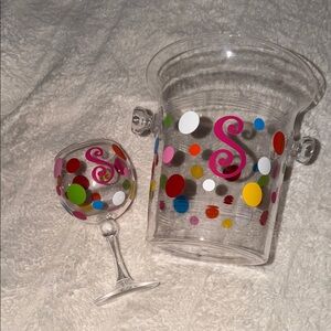 Monogrammed Ice Bucket and Wine Glass Set